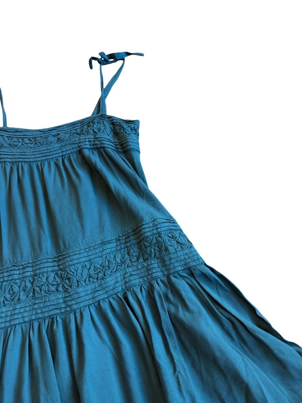 Floreat Tiered Mini Dress Bold Teal Tie Strap Flowy Bohemian Boho Size Small - Picture 4 of 13